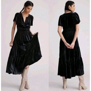 NWT Anthropologie Somerset Maxi Dress Black Velvet  Size XS  MSRP $180